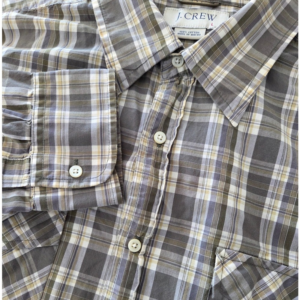 J.Crew VTG Plaid Long Sleeve Pockets Button Down Shirt Men Sz‎ L Brown Green